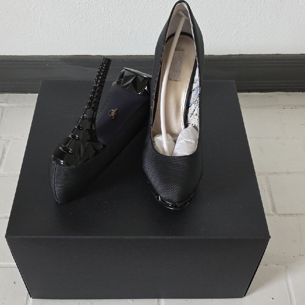 RACHEL Rachel Roy Black Pointed-Toe Studded Pumps